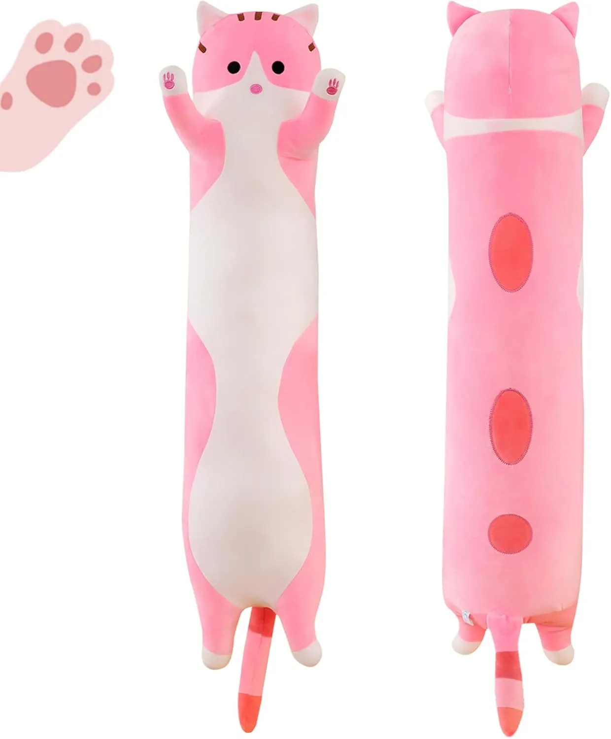 Long Pink Cat Plush Pillow Toy Sleeping Pillow Cute Cartoon Cat Stuffed Animals Soft Long Body Pillow Gift for Kids (27.55in)