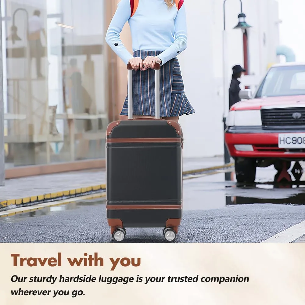 Long Vacation Luggage Set 20 IN Lightweight Carry on Suitcase ABS Hardshell Luggage TSA Lock Spinner Wheels(3 piece set) (Black   ABS)