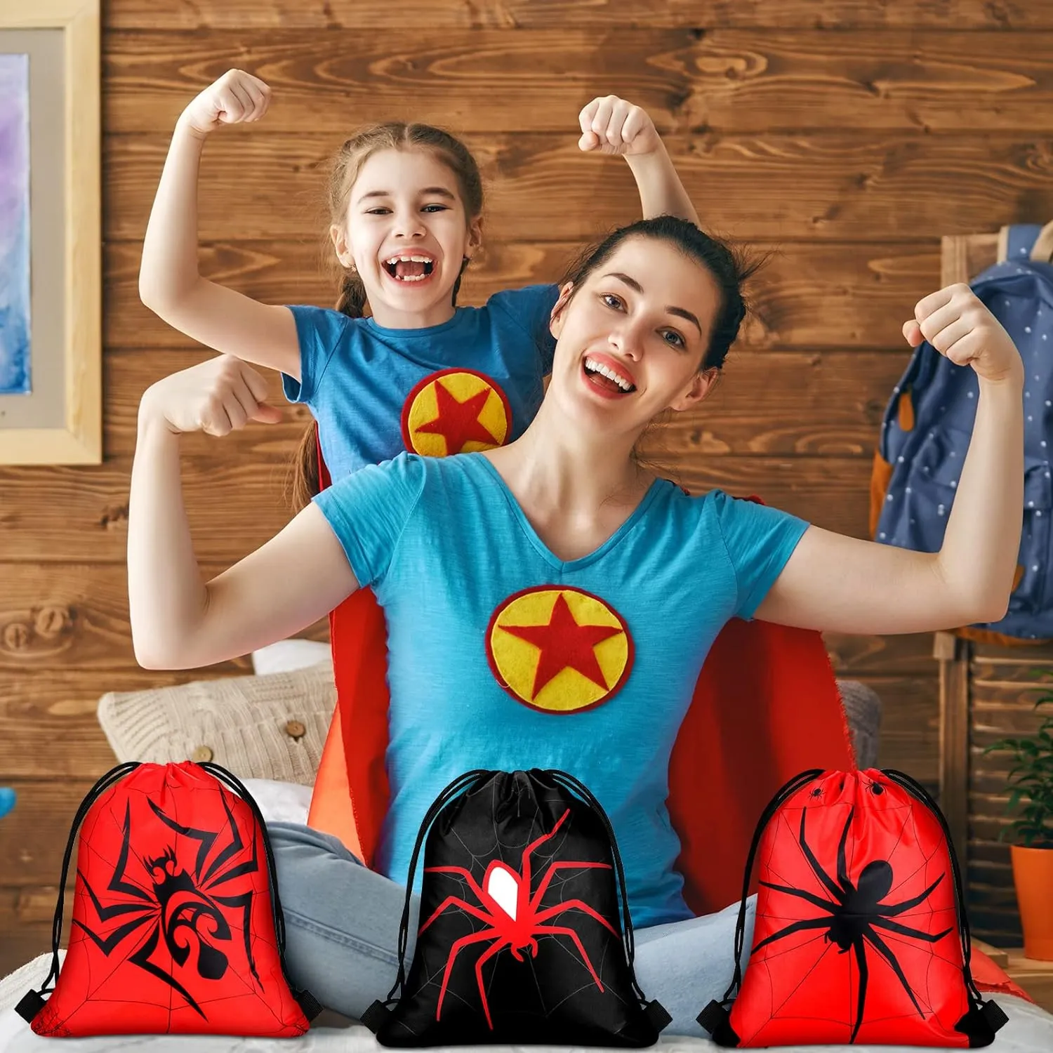 Lothee 30 Pcs Spider Party Favor Bags Spider Drawstring Bag Birthday Party Decorations Gift Treat Goodie Candy Backpack(Novel Style)