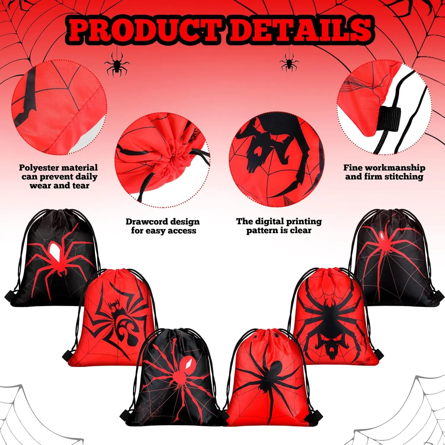 Lothee 30 Pcs Spider Party Favor Bags Spider Drawstring Bag Birthday Party Decorations Gift Treat Goodie Candy Backpack(Novel Style)