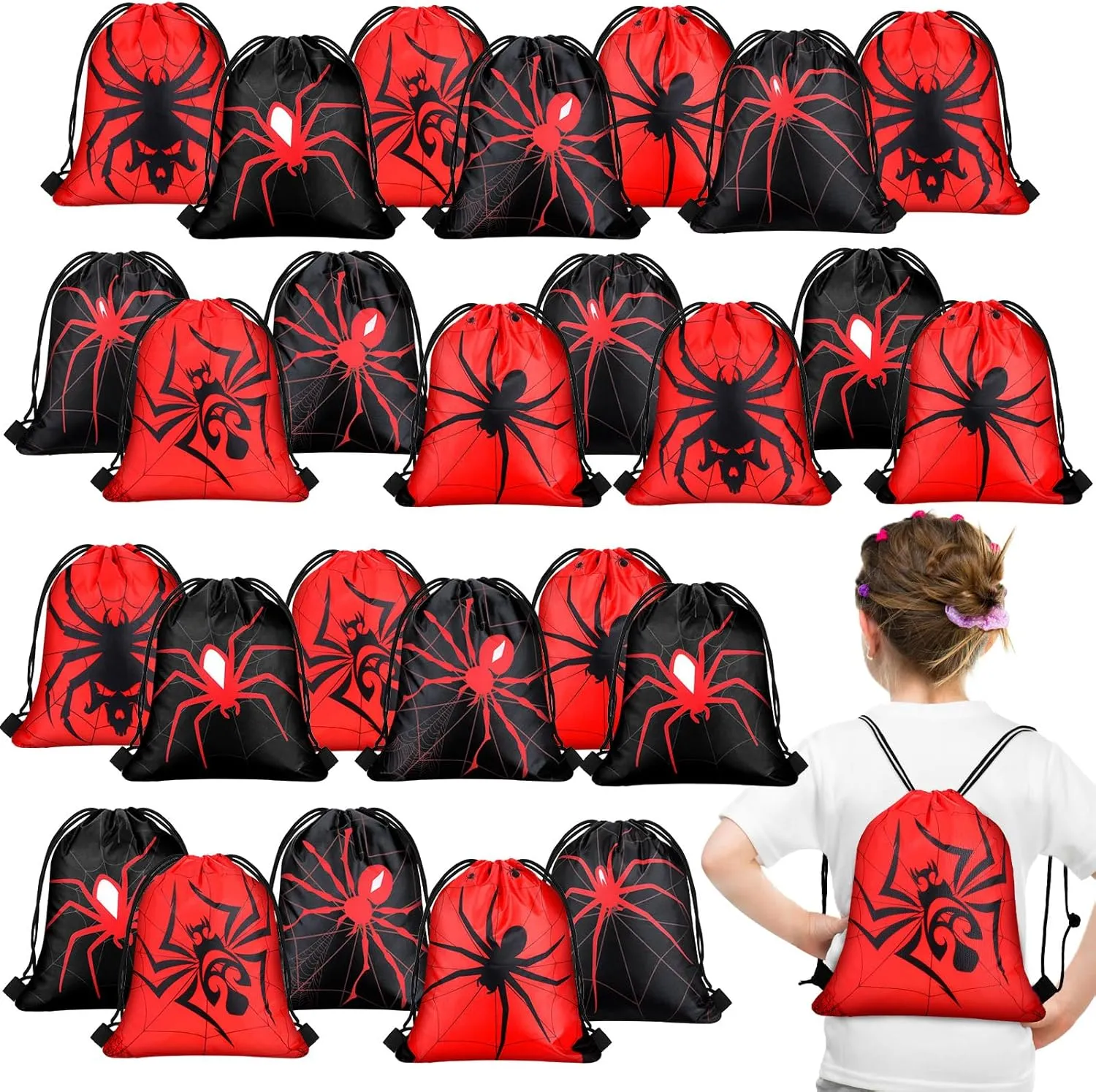 Lothee 30 Pcs Spider Party Favor Bags Spider Drawstring Bag Birthday Party Decorations Gift Treat Goodie Candy Backpack(Novel Style)