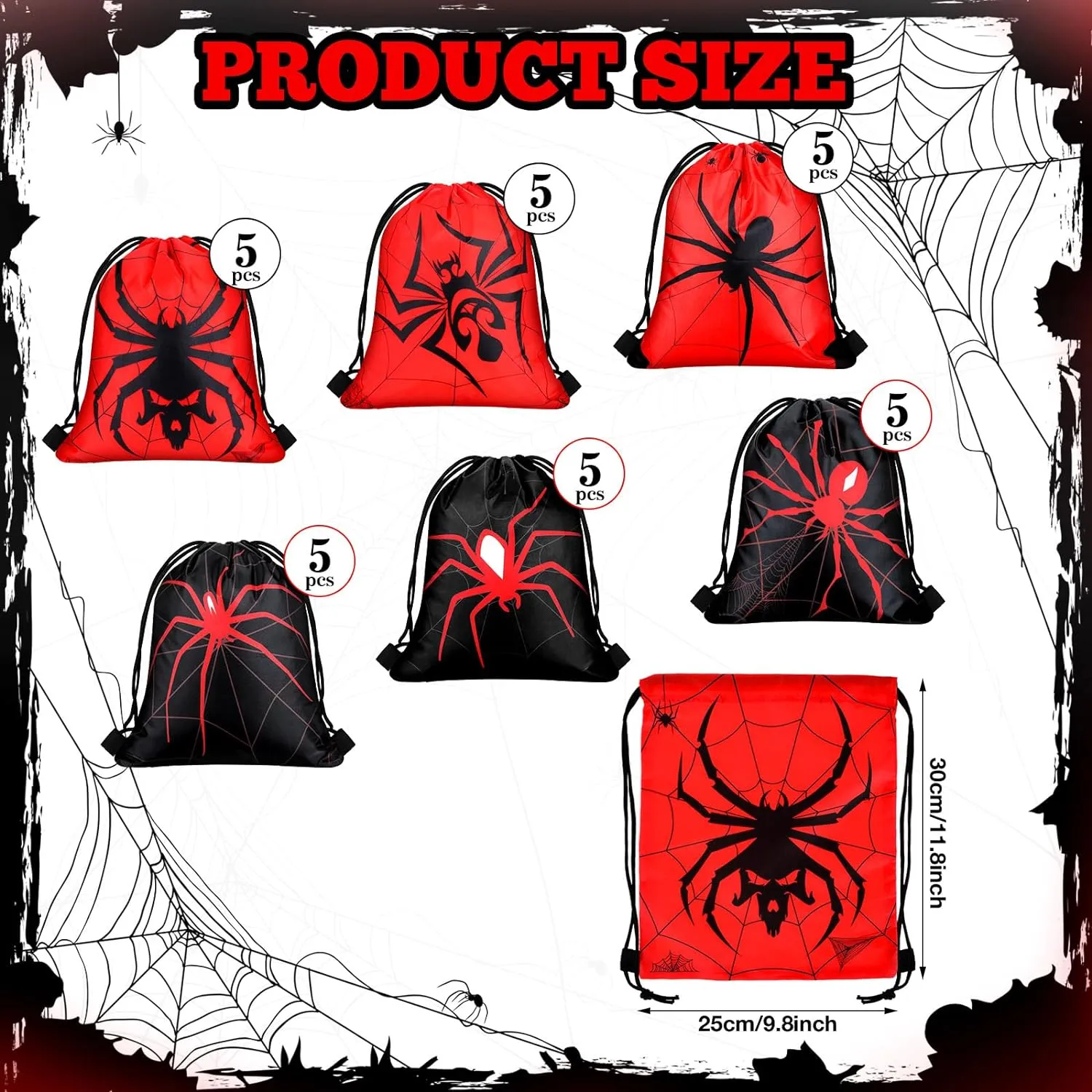 Lothee 30 Pcs Spider Party Favor Bags Spider Drawstring Bag Birthday Party Decorations Gift Treat Goodie Candy Backpack(Novel Style)