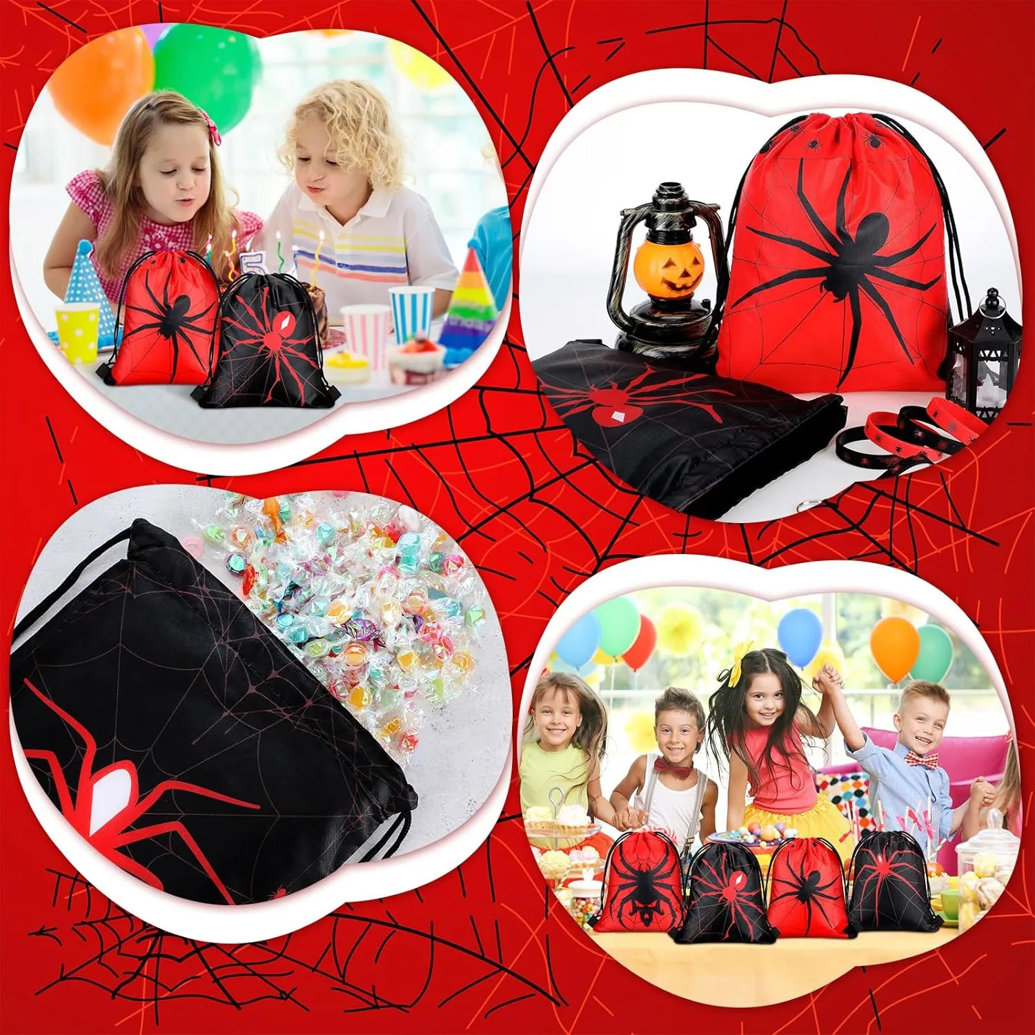 Lothee 30 Pcs Spider Party Favor Bags Spider Drawstring Bag Birthday Party Decorations Gift Treat Goodie Candy Backpack(Novel Style)