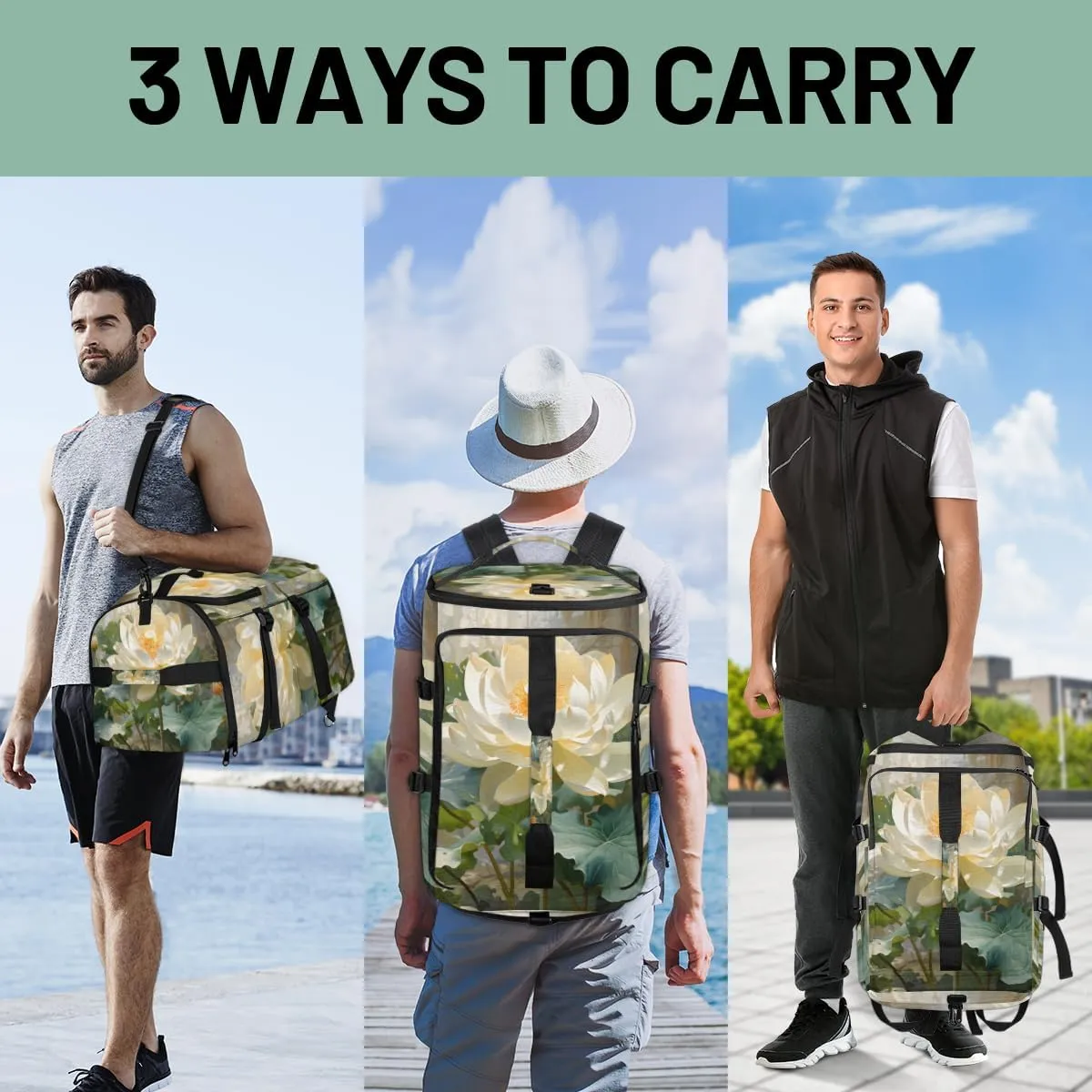 Lotus Travel Backpack Carry On Flight Approved for Women Men, 18.9 Inch Large Water Lotus Flowers Airline Approved Luggage Weekender Backpacks