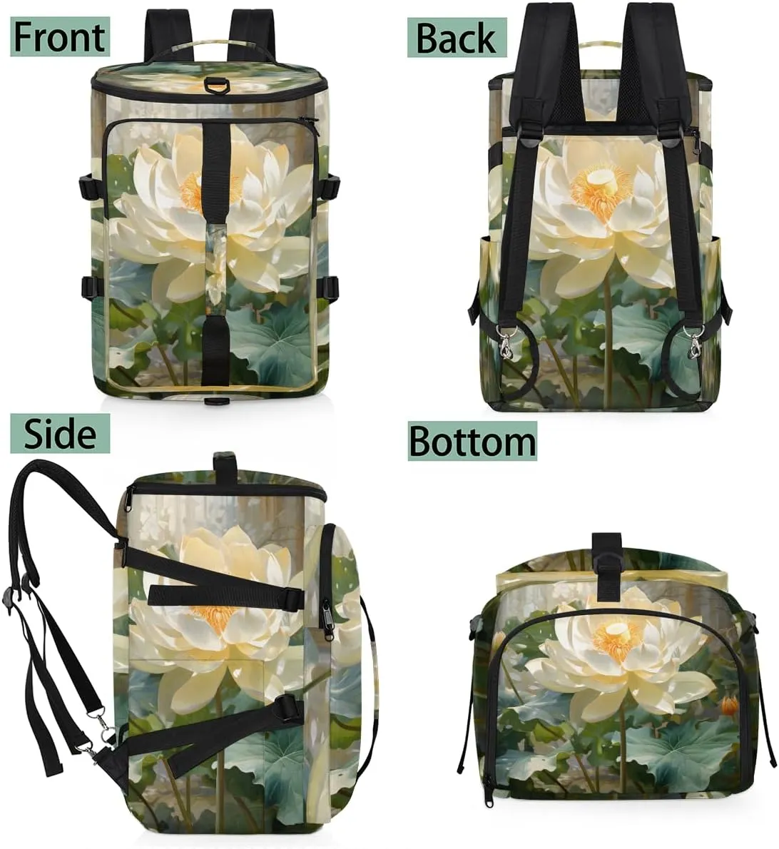 Lotus Travel Backpack Carry On Flight Approved for Women Men, 18.9 Inch Large Water Lotus Flowers Airline Approved Luggage Weekender Backpacks