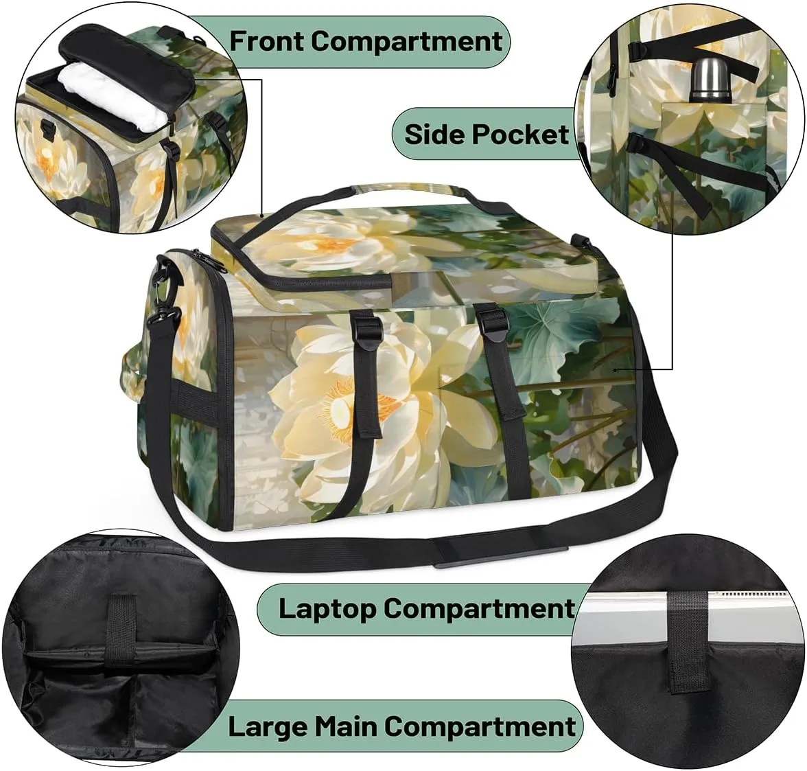 Lotus Travel Backpack Carry On Flight Approved for Women Men, 18.9 Inch Large Water Lotus Flowers Airline Approved Luggage Weekender Backpacks