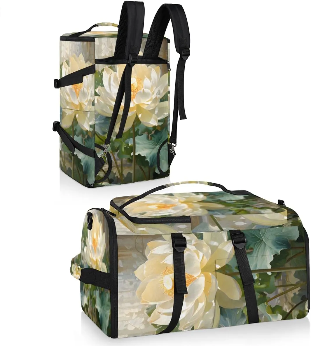 Lotus Travel Backpack Carry On Flight Approved for Women Men, 18.9 Inch Large Water Lotus Flowers Airline Approved Luggage Weekender Backpacks