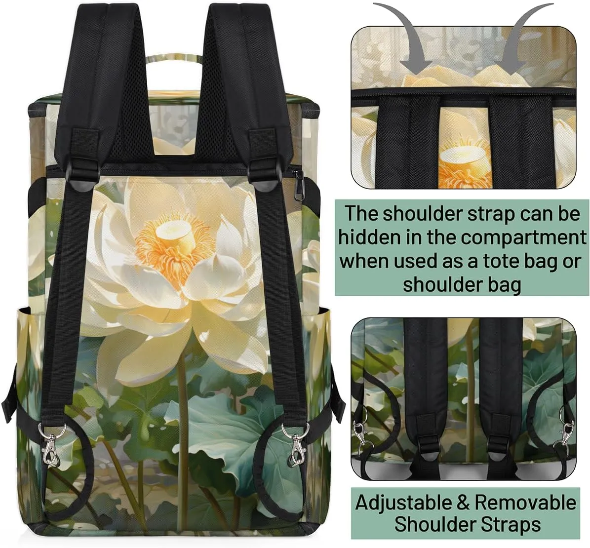 Lotus Travel Backpack Carry On Flight Approved for Women Men, 18.9 Inch Large Water Lotus Flowers Airline Approved Luggage Weekender Backpacks