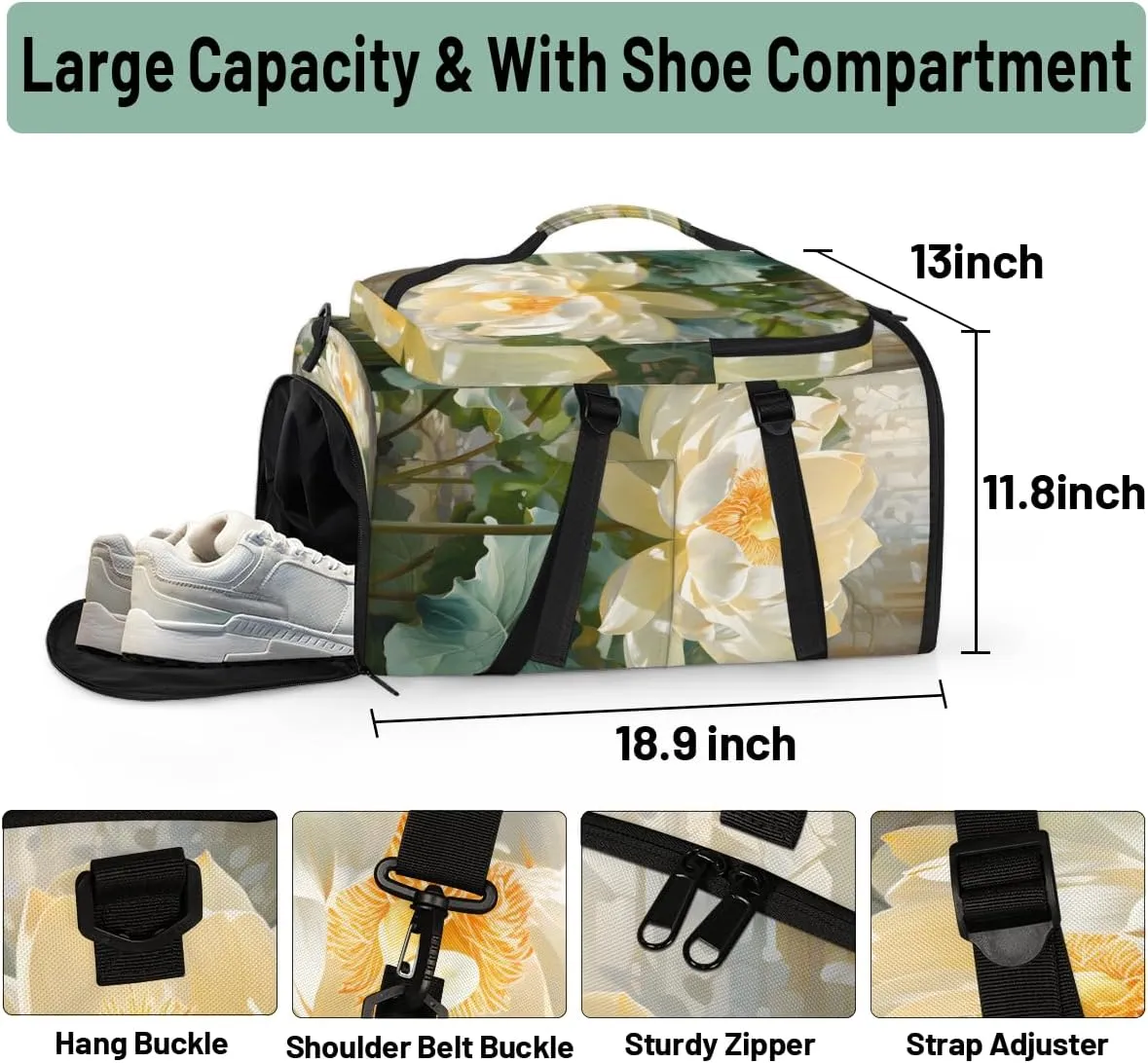 Lotus Travel Backpack Carry On Flight Approved for Women Men, 18.9 Inch Large Water Lotus Flowers Airline Approved Luggage Weekender Backpacks