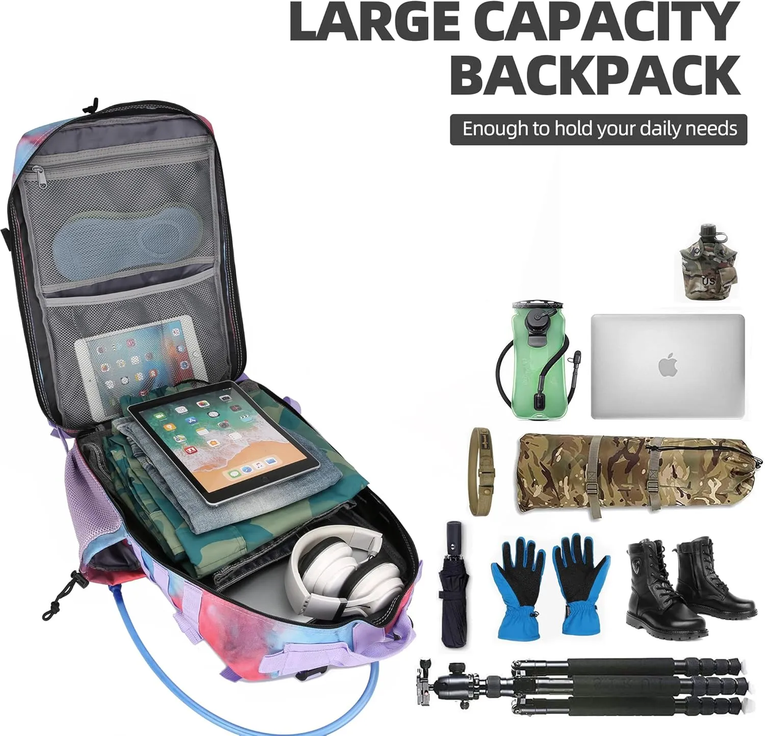 Lovelinks21 45L Tactical Assault Backpack 3 day assault pack with Molle Waterproof backpack Rucksack for Tactical Backpacks (Nebula Camo)