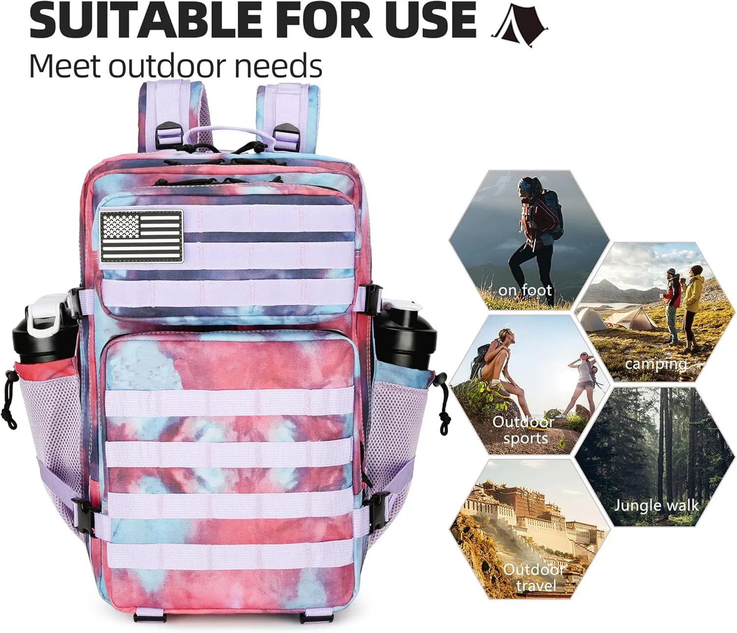 Lovelinks21 45L Tactical Assault Backpack 3 day assault pack with Molle Waterproof backpack Rucksack for Tactical Backpacks (Nebula Camo)