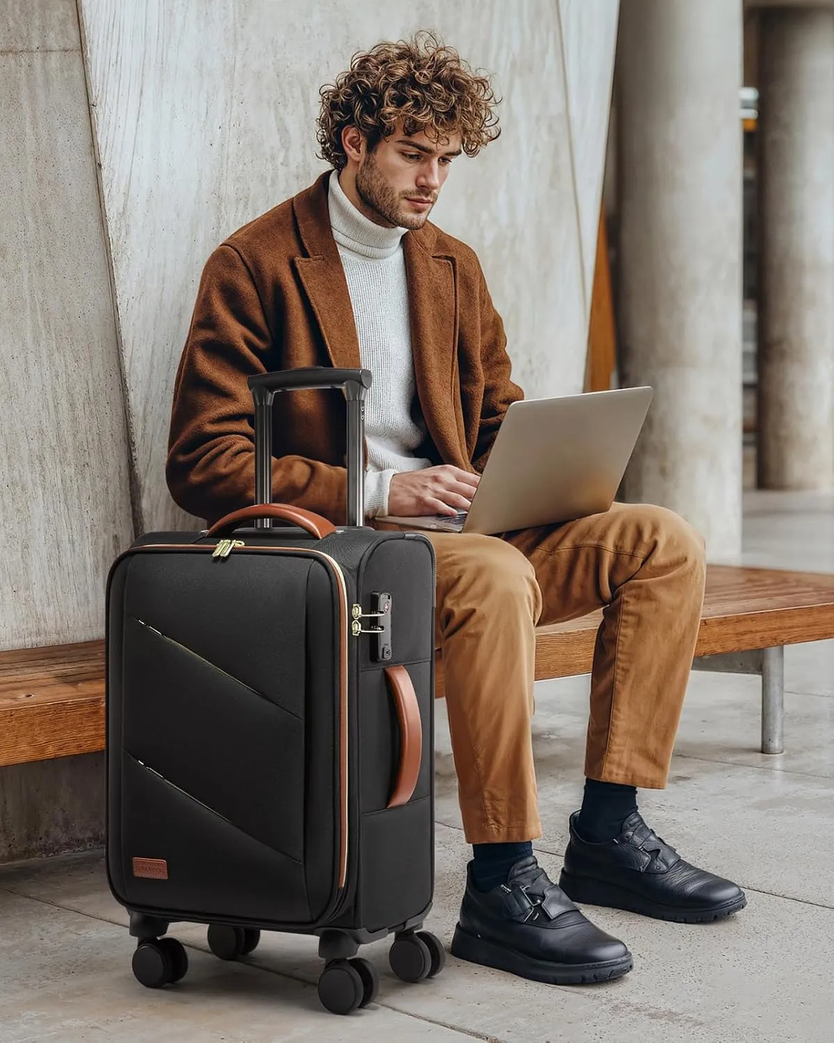 LOVEVOOK Carry On Luggage 22x14x9 Airline Approved, 20 Inch Softside Black Suitcases with Wheels, Lightweight Spinner Carry on Suitcase with TSA Lock, Water-Resistant Large Capacity Luggage for Men