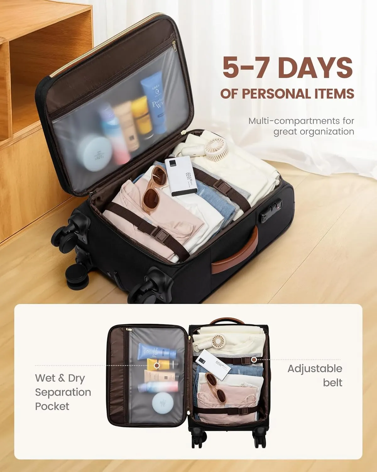 LOVEVOOK Carry On Luggage 22x14x9 Airline Approved, 20 Inch Softside Black Suitcases with Wheels, Lightweight Spinner Carry on Suitcase with TSA Lock, Water-Resistant Large Capacity Luggage for Men