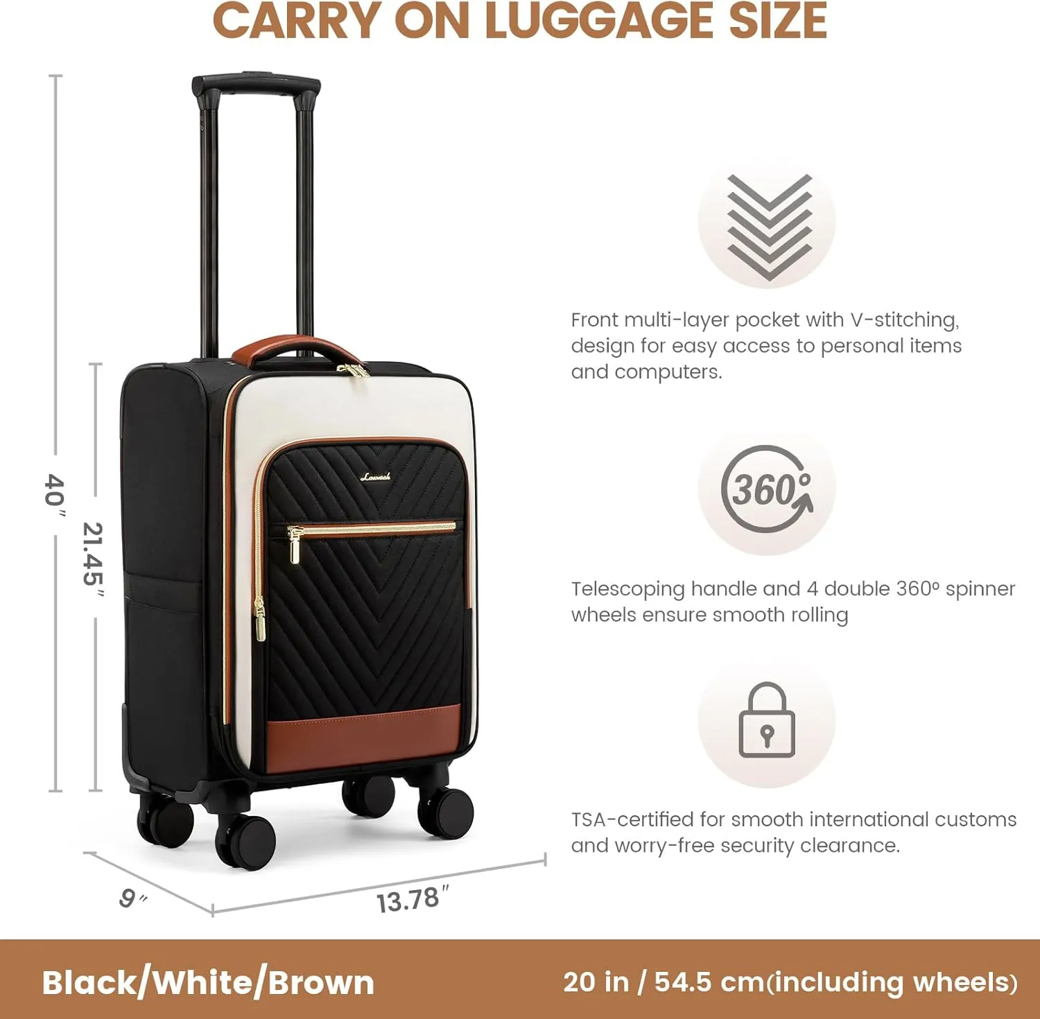 LOVEVOOK Carry On Luggage 22x14x9 Airline Approved,20 Inch Carry-on Suitcase for Women,Softside Suitcases with Wheels,Rolling Checked Luggage with TSA Lock,Lightweight Travel