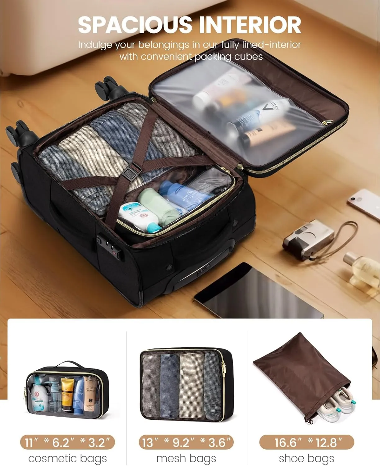 LOVEVOOK Carry on Luggage for Women and Men, Softside Suitcases with Daul Wheels