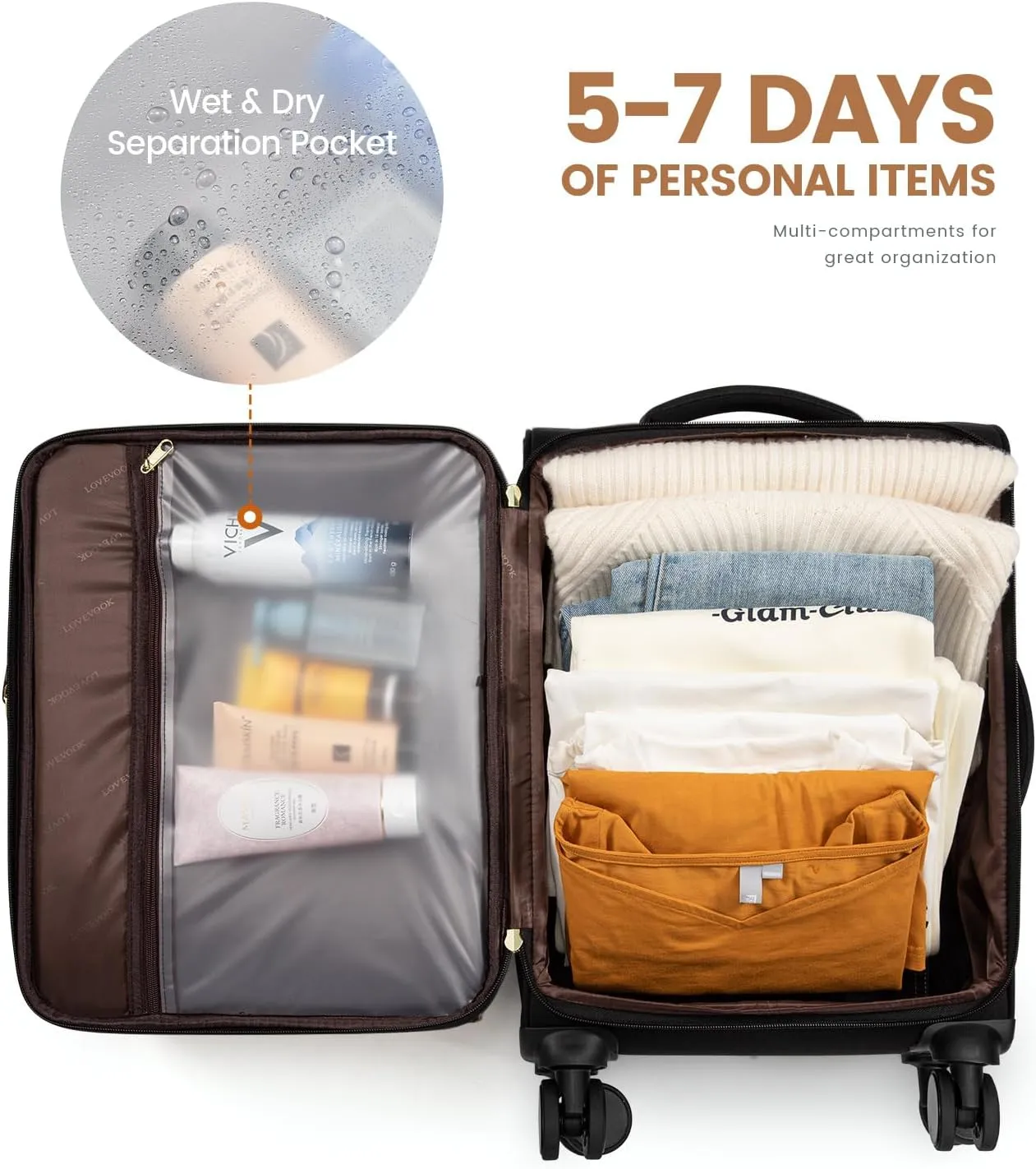 LOVEVOOK Carry on Luggage for Women and Men, Softside Suitcases with Daul Wheels