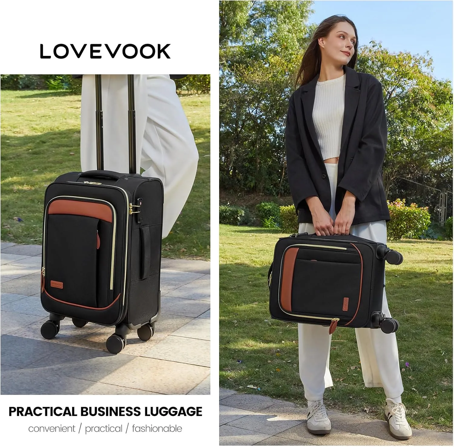 LOVEVOOK Carry on Luggage for Women and Men, Softside Suitcases with Daul Wheels