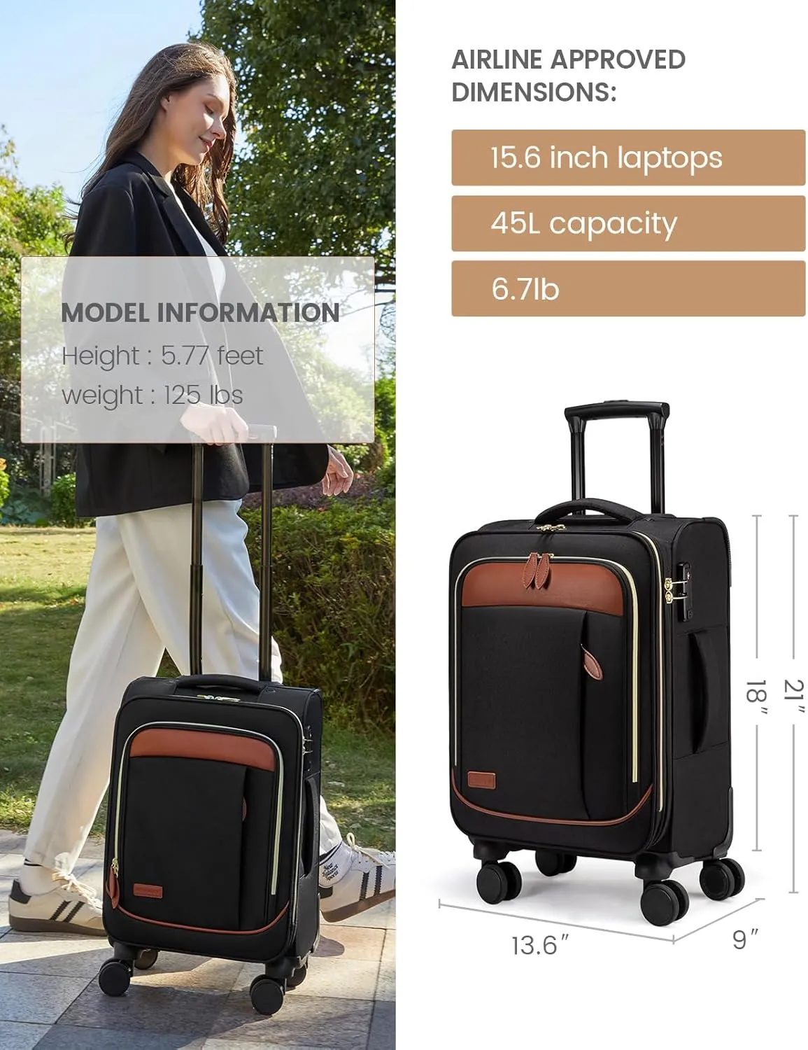 LOVEVOOK Carry on Luggage for Women and Men, Softside Suitcases with Daul Wheels