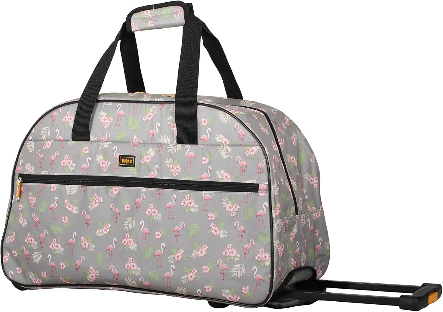 LUCAS Designer Carry On Luggage Collection - Lightweight Pattern 22 Inch Duffel Bag- Weekender Overnight Business Travel Suitcase with 2- Rolling Wheels (FLAMINGO PARADE GREY, 22in)