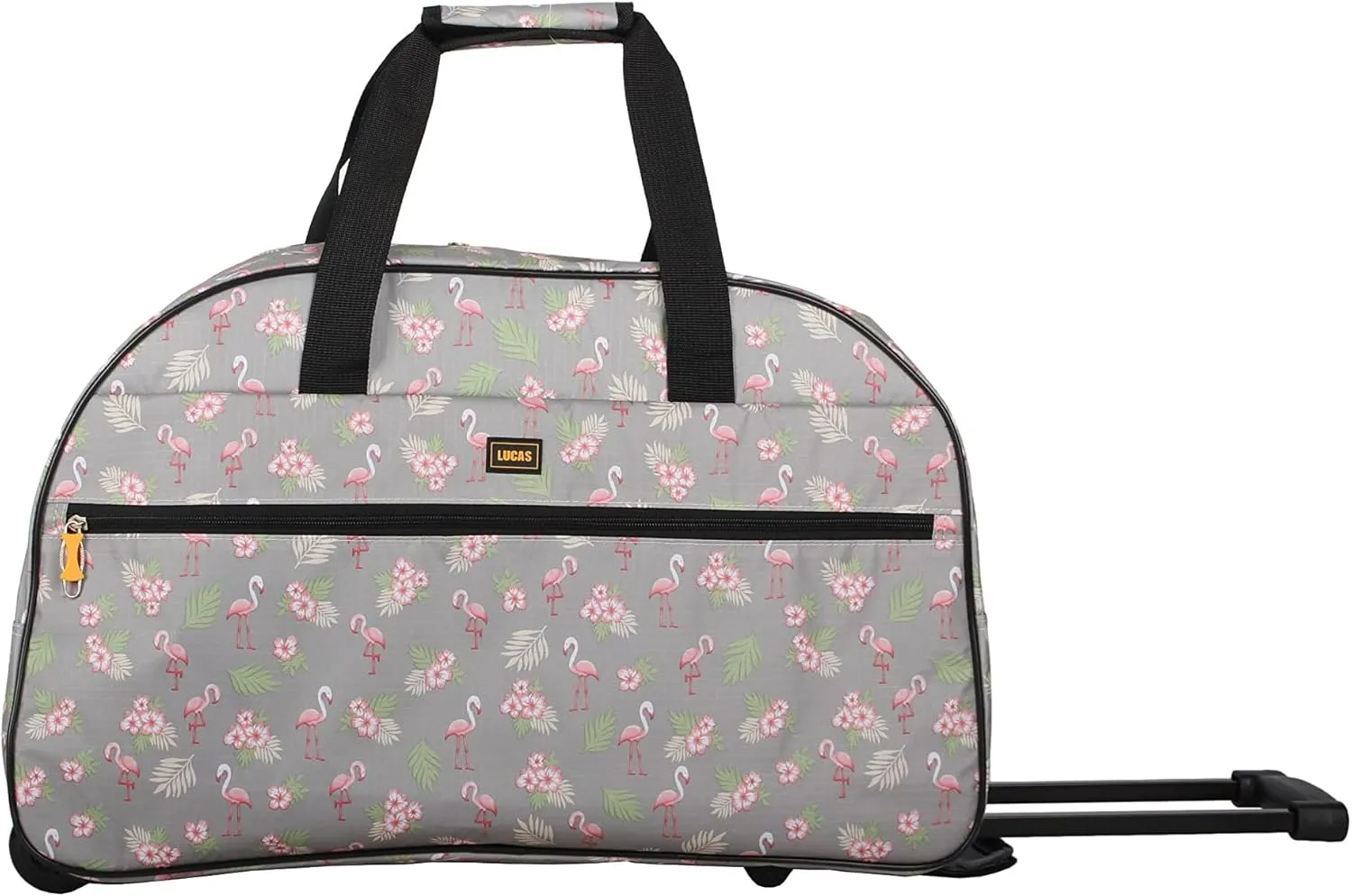 LUCAS Designer Carry On Luggage Collection - Lightweight Pattern 22 Inch Duffel Bag- Weekender Overnight Business Travel Suitcase with 2- Rolling Wheels (FLAMINGO PARADE GREY, 22in)