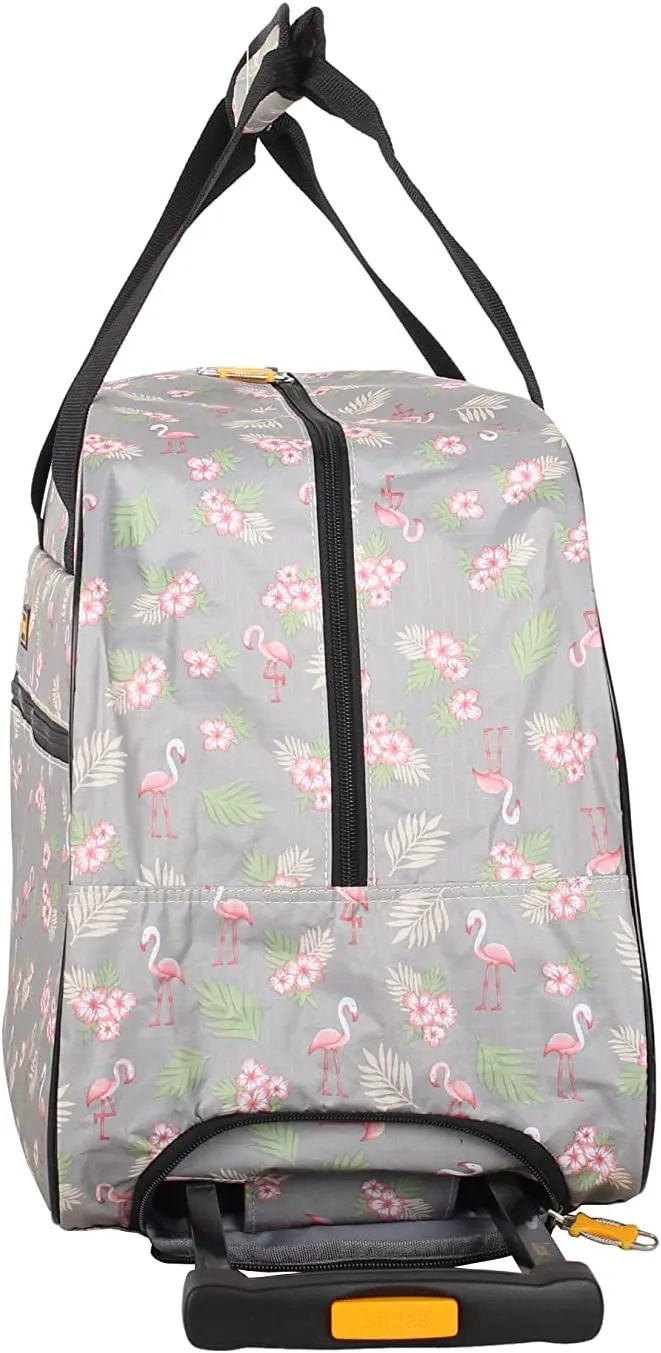 LUCAS Designer Carry On Luggage Collection - Lightweight Pattern 22 Inch Duffel Bag- Weekender Overnight Business Travel Suitcase with 2- Rolling Wheels (FLAMINGO PARADE GREY, 22in)