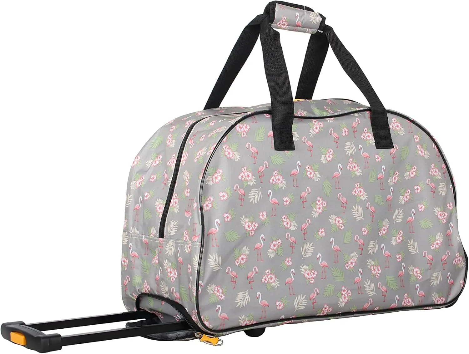 LUCAS Designer Carry On Luggage Collection - Lightweight Pattern 22 Inch Duffel Bag- Weekender Overnight Business Travel Suitcase with 2- Rolling Wheels (FLAMINGO PARADE GREY, 22in)