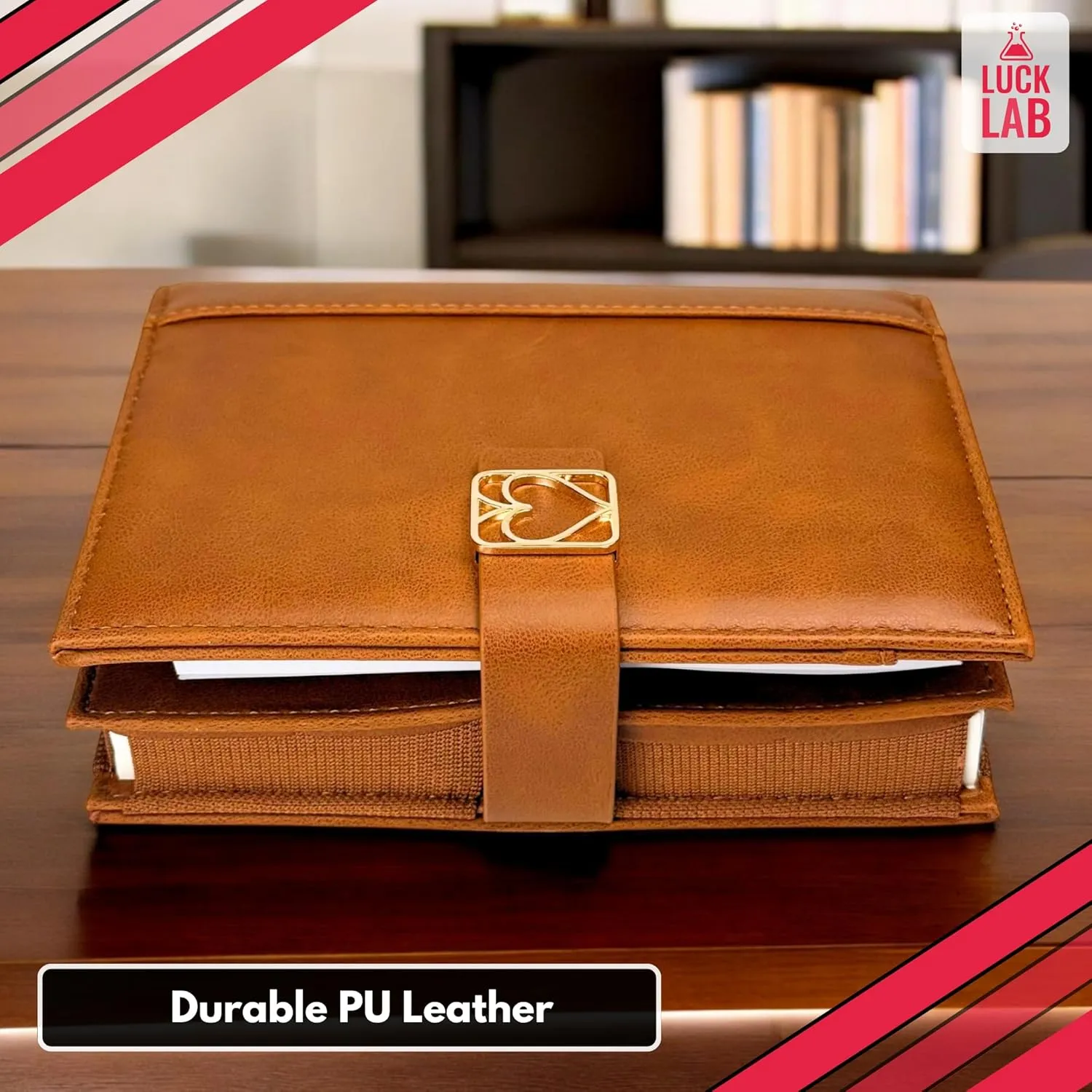 Luck Lab Double Deck Leather Playing Card Case/Holder - Fits Two Decks of Poker and Bridge Size Cards, Notepad and Pen (Brown)