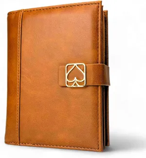 Luck Lab Double Deck Leather Playing Card Case/Holder - Fits Two Decks of Poker and Bridge Size Cards, Notepad and Pen (Brown)