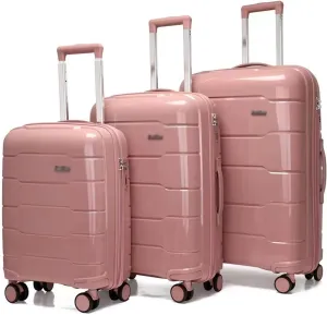 Luggage 3 Piece Set,Lightweight Carry-on Suitcase,Luggage Suitcase Set,Adjustable Gear Lever,with Spinner Wheels for Women,White (Pink)