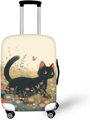 Luggage Cover, Baggage Covers with Zipper Bottom Dustproof & Anti-Scratch Protector Lightweight & Reusable for Family/Business Travel Black Cat Print