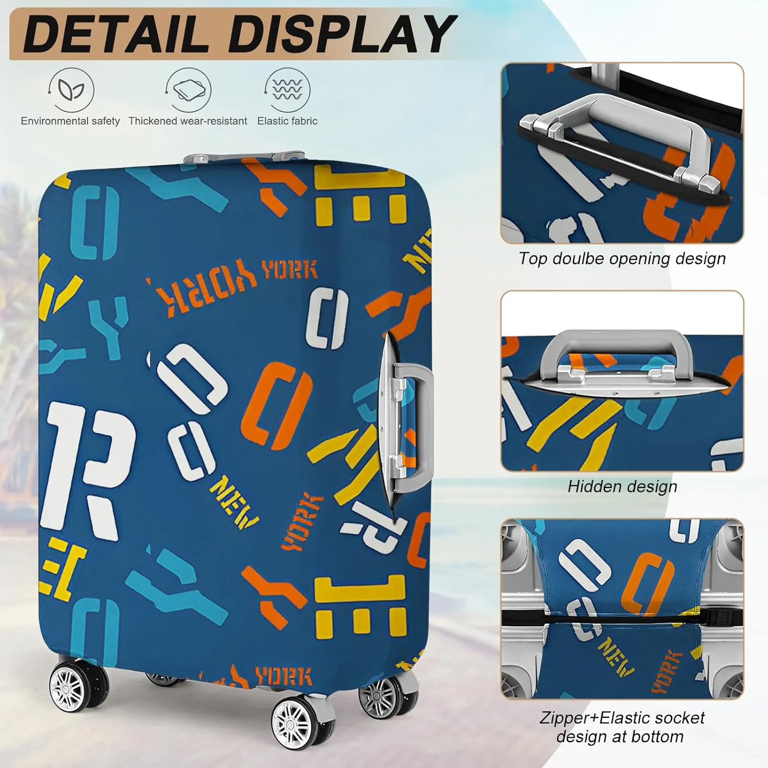 Luggage Covers For Suitcase Tsa Approved, Washable Luggage Cover Elastic Luggage Protector Scratch Resistant Luggage Cover For 18-20 Inch Wheeled Luggage(Letters-20 inch)