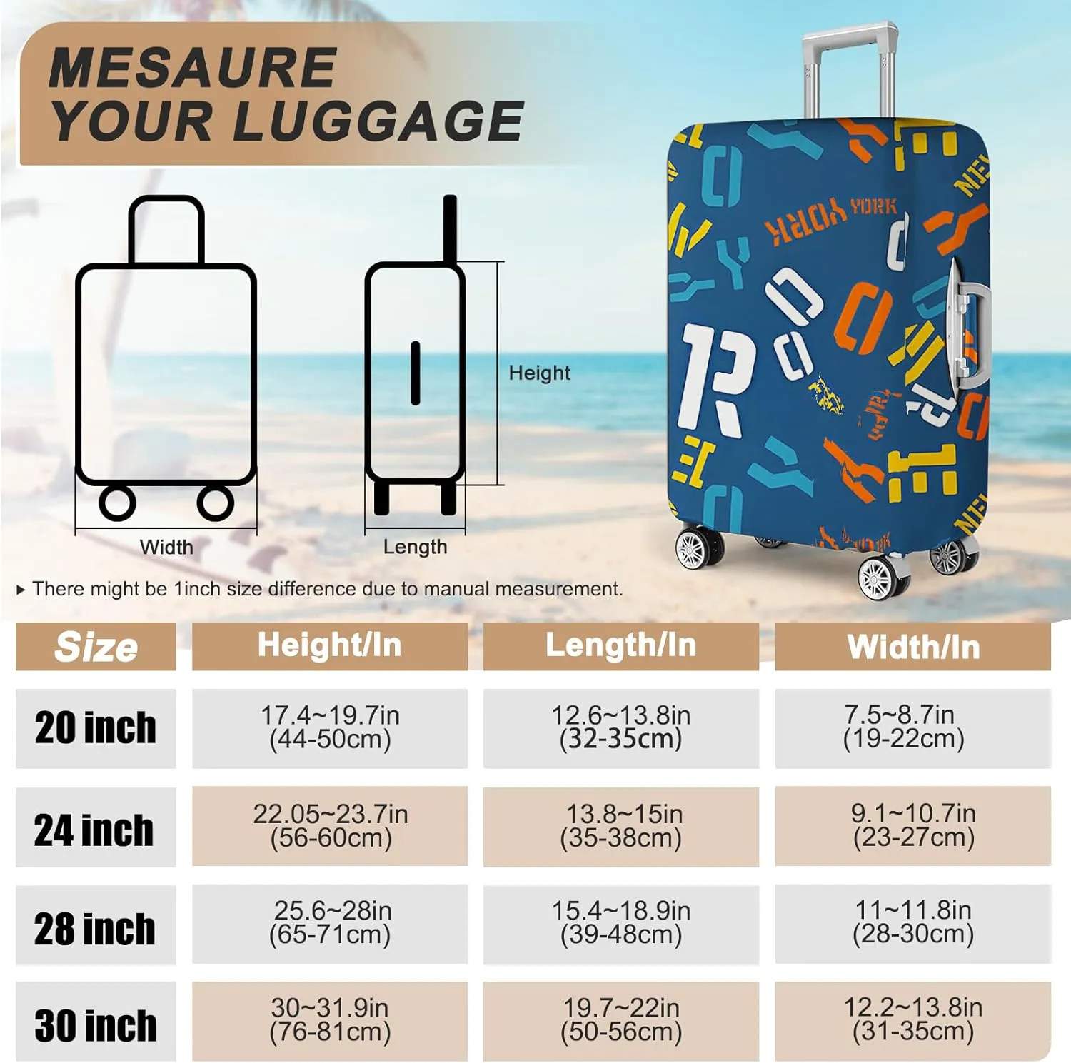Luggage Covers For Suitcase Tsa Approved, Washable Luggage Cover Elastic Luggage Protector Scratch Resistant Luggage Cover For 18-20 Inch Wheeled Luggage(Letters-20 inch)
