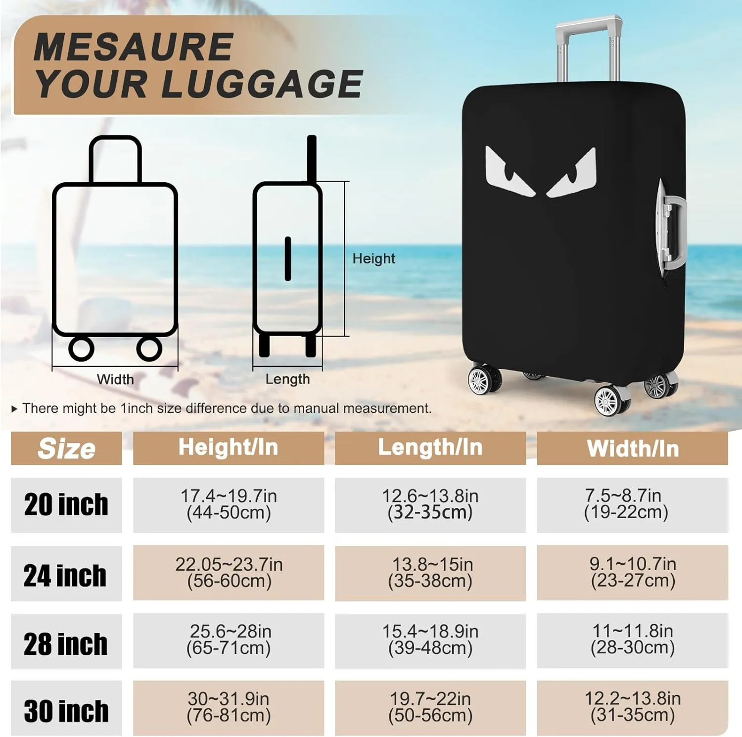 Luggage Covers For Suitcase Tsa Approved, Washable Luggage Cover Elastic Luggage Protector Scratch Resistant Luggage Cover For 23-25 Inch Wheeled Luggage(Eye-24 inch)