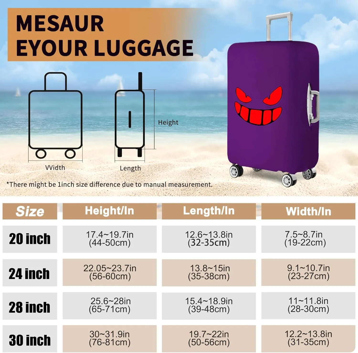 Luggage Covers For Suitcase Tsa Approved, Washable Luggage Cover Elastic Luggage Protector Scratch Resistant Suitcase Cover For 23-25 Inch Wheeled Luggage(Purple-24 inch)