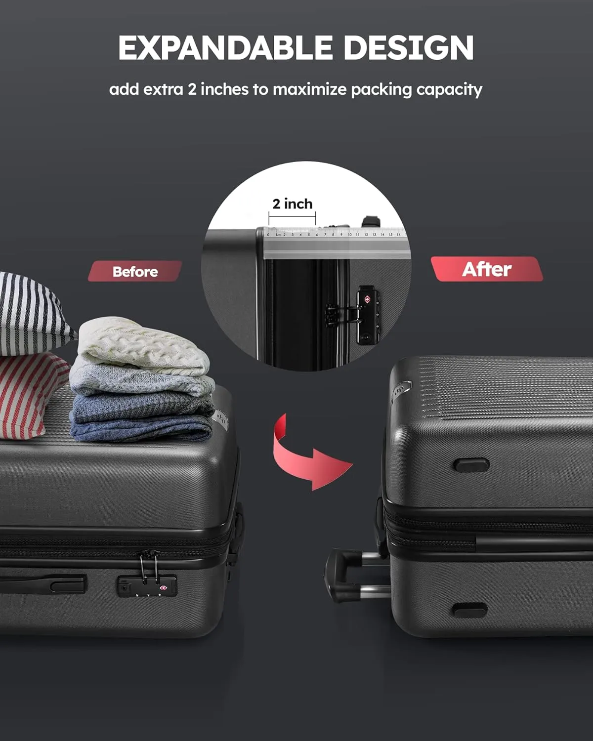 Luggage Expandable Suitcases With Wheels, Hardside Lightweight Carry-on Luggage 20 inch