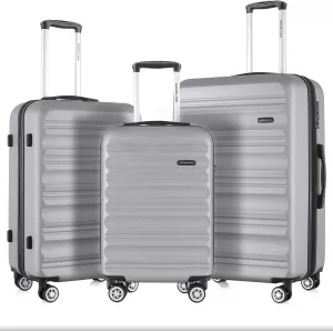 Luggage Set with Spinner Wheels and TSA Lock, 3 Pieces Expandable Hardside Suitcase for Travel, Hardshell Luggage Sets, 20", 24", 28", Silver