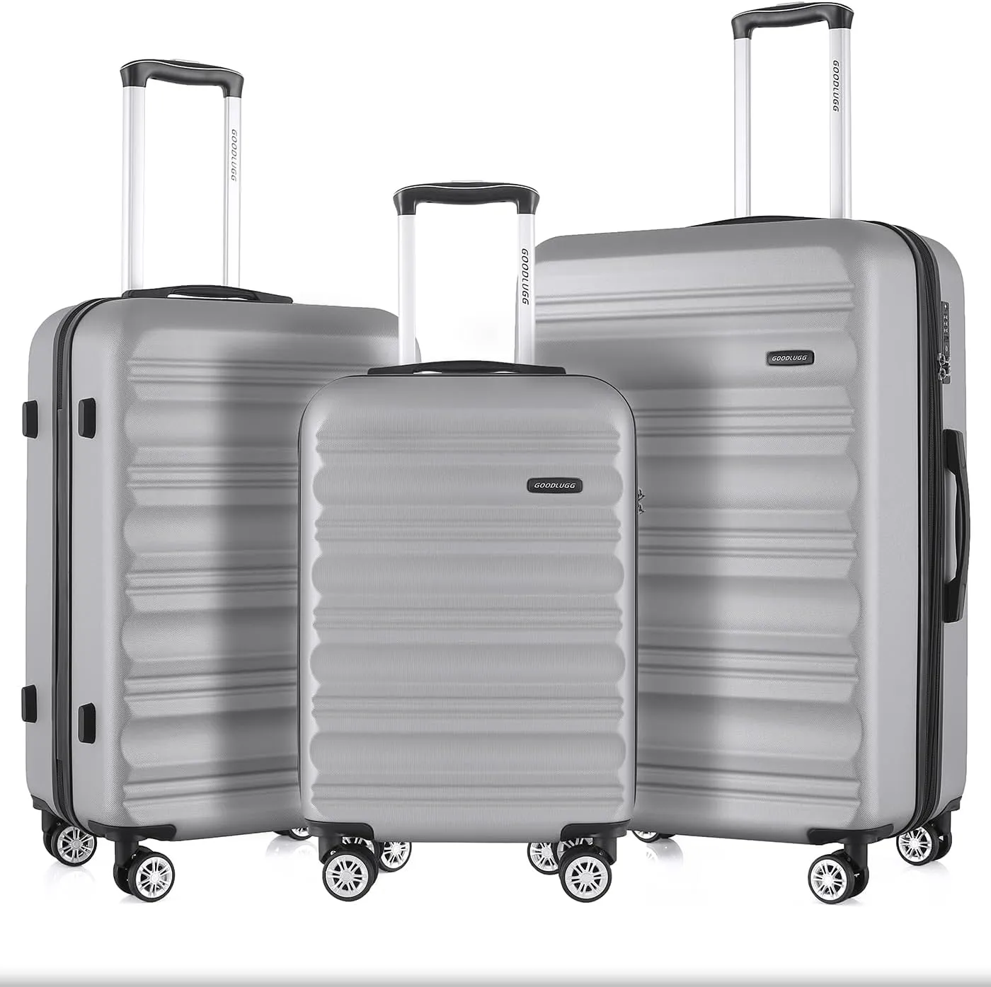 Luggage Set with Spinner Wheels and TSA Lock, 3 Pieces Expandable Hardside Suitcase for Travel, Hardshell Luggage Sets, 20", 24", 28", Silver