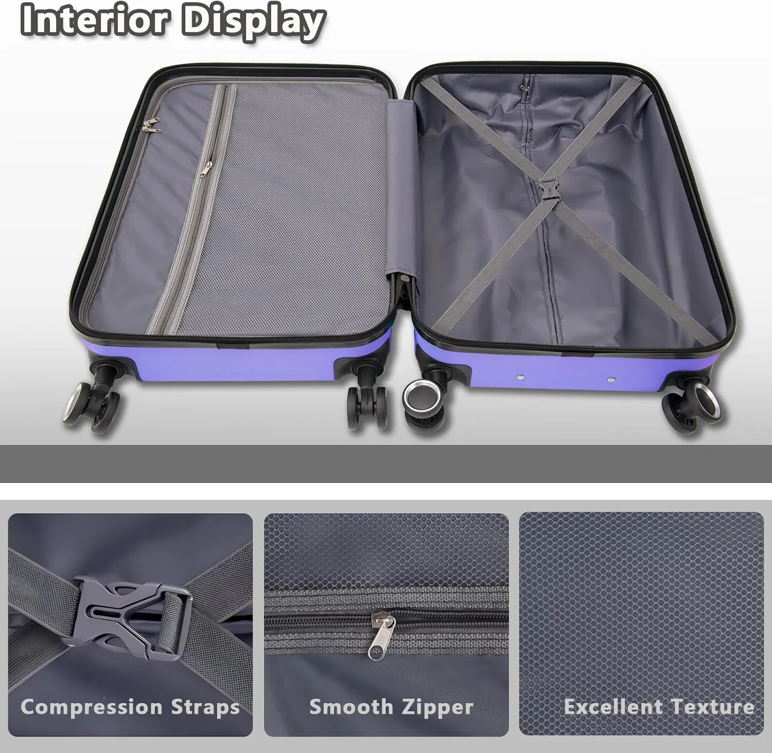 Luggage Sets 2 Piece,Hardshell Lightweight Suitcase Sets,Checked Luggage Sets with Sipnner Wheels,(24/28),Lavender Purple