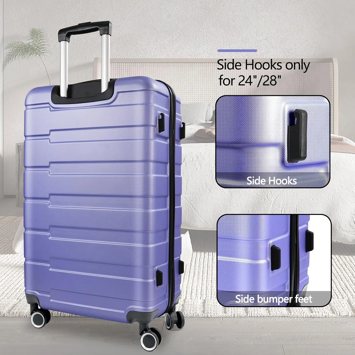 Luggage Sets 2 Piece,Hardshell Lightweight Suitcase Sets,Checked Luggage Sets with Sipnner Wheels,(24/28),Lavender Purple