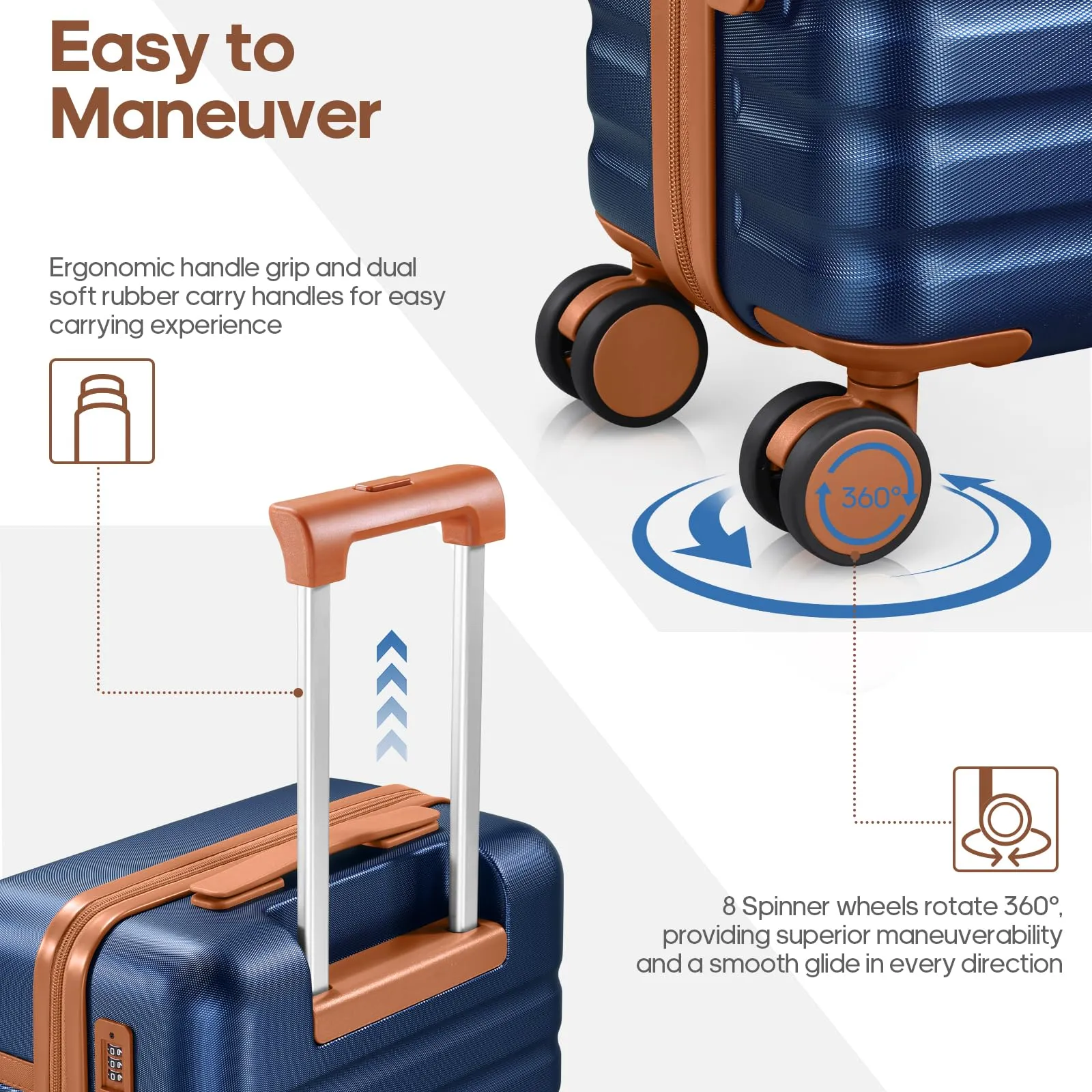 Luggage Sets 3 Piece, Carry-on Luggage 20 Inch with Spinner Wheels Hardside Suitcase Set with TSA Lock,Durable Carry On Suitcase With Travel Backpack for Men Women
