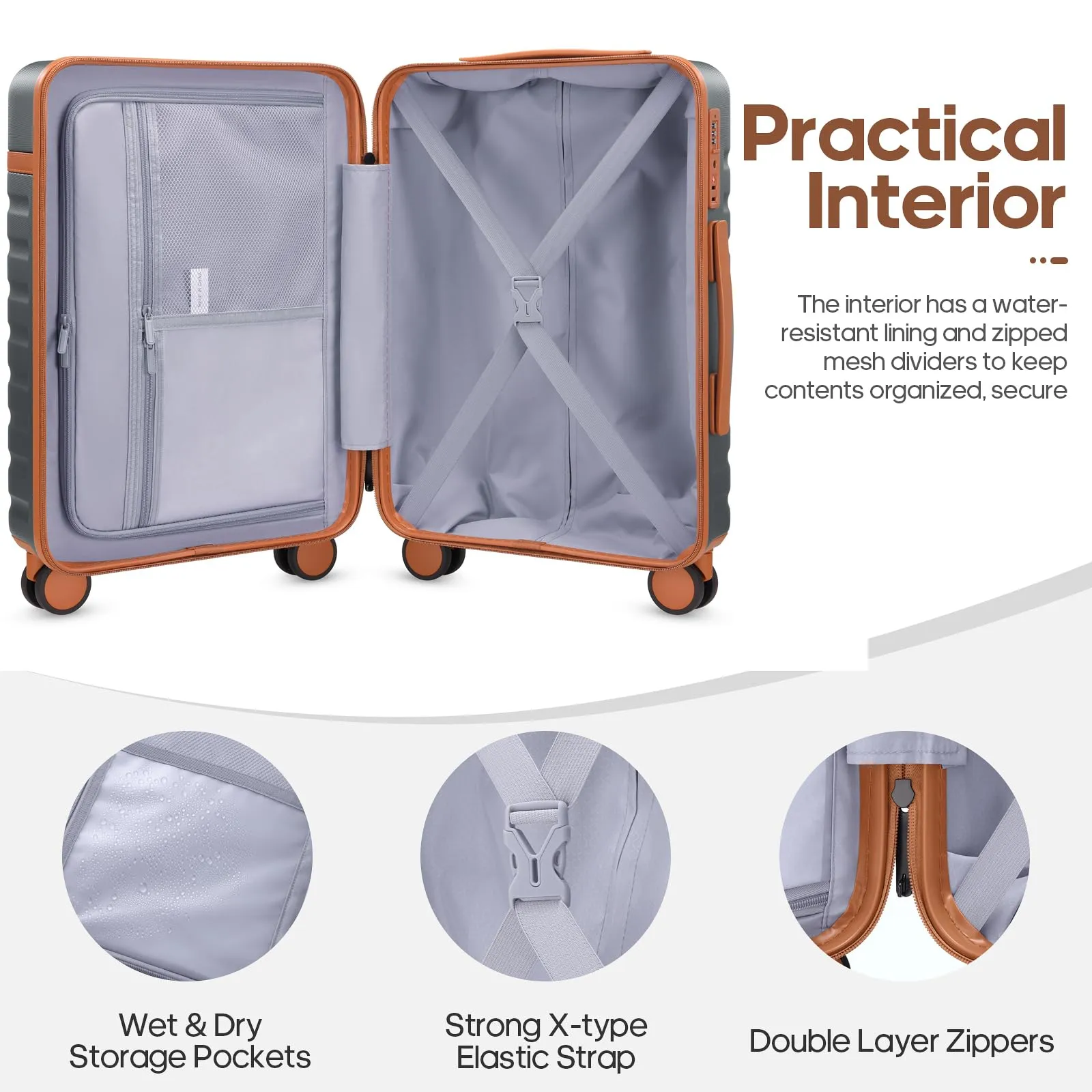 Luggage Sets 3 Piece, Carry-on Luggage 20 Inch with Spinner Wheels Hardside Suitcase Set with TSA Lock,Durable Carry On Suitcase With Travel Backpack for Men Women