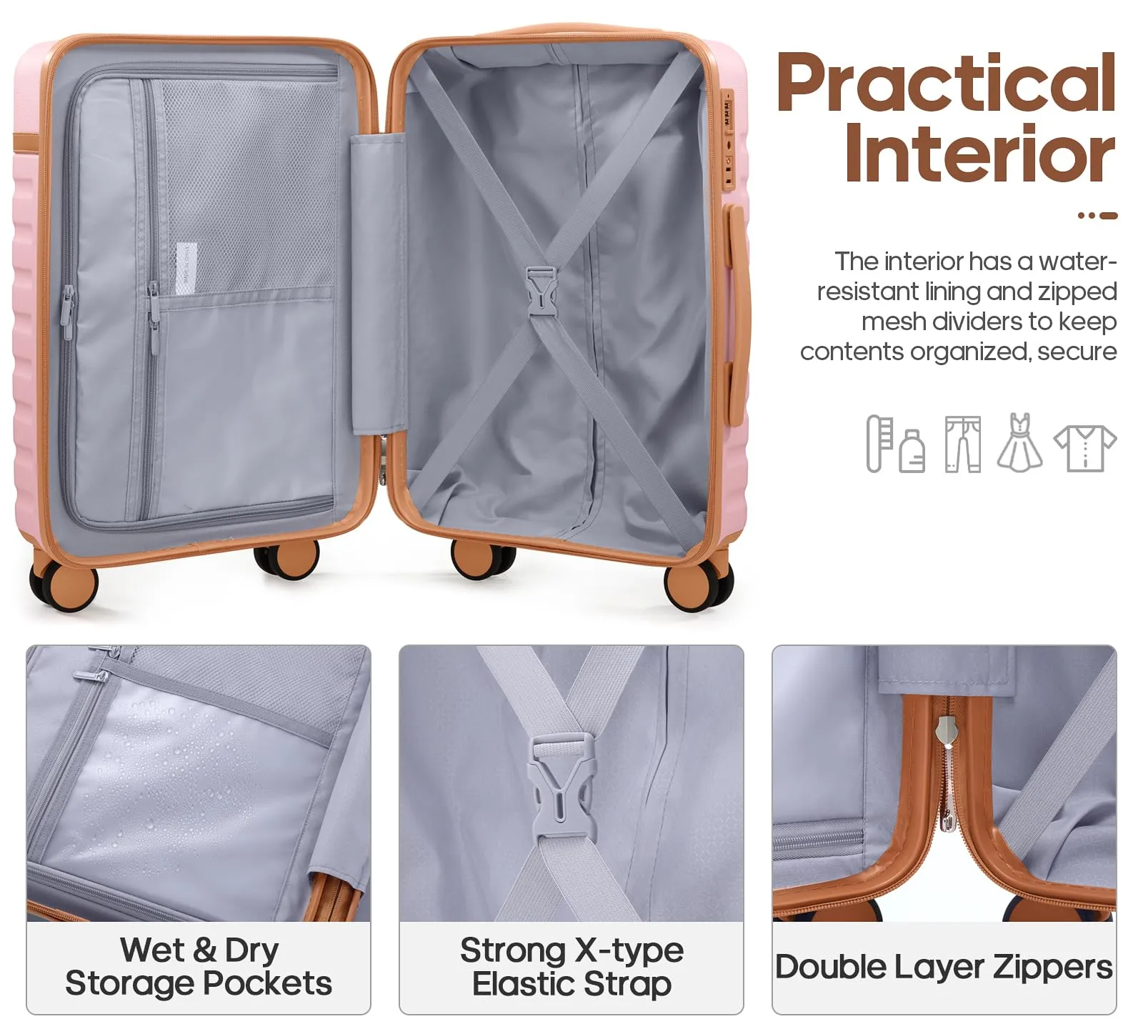 Luggage Sets 3 Piece, Carry-on Luggage 20 Inch with Spinner Wheels Hardside Suitcase Set with TSA Lock,Durable Carry On Suitcase With Travel Backpack for Men Women