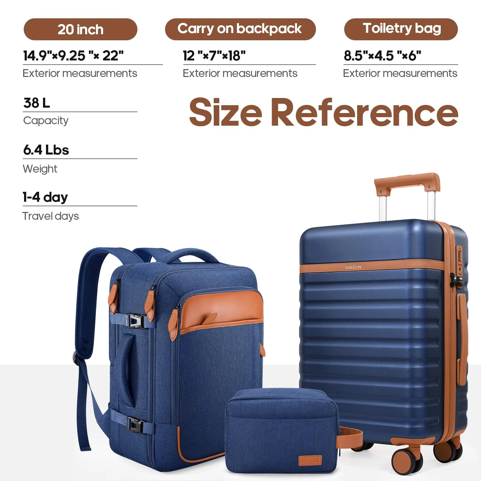 Luggage Sets 3 Piece, Carry-on Luggage 20 Inch with Spinner Wheels Hardside Suitcase Set with TSA Lock,Durable Carry On Suitcase With Travel Backpack for Men Women