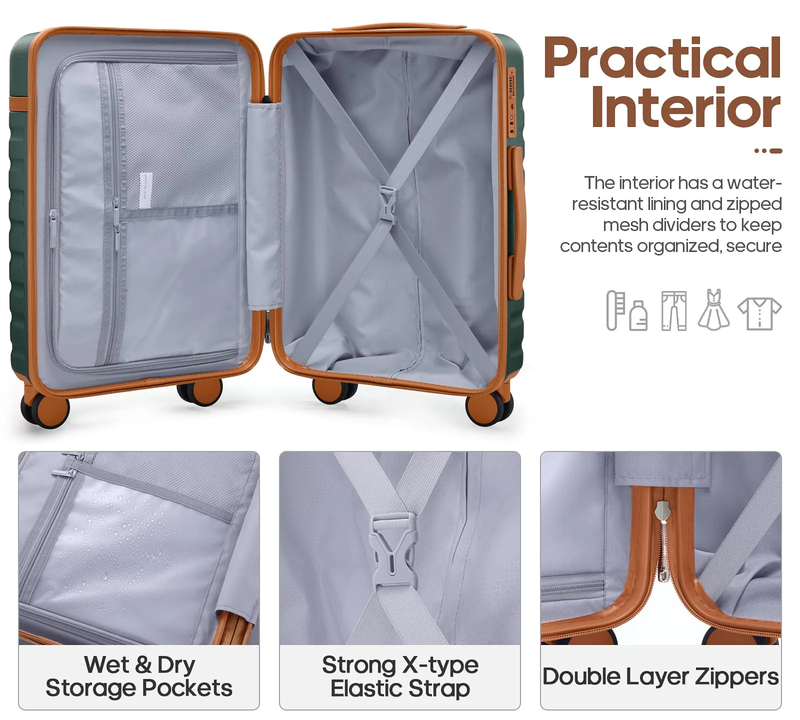 Luggage Sets 3 Piece, Carry-on Luggage 20 Inch with Spinner Wheels Hardside Suitcase Set with TSA Lock,Durable Carry On Suitcase With Travel Backpack for Men Women