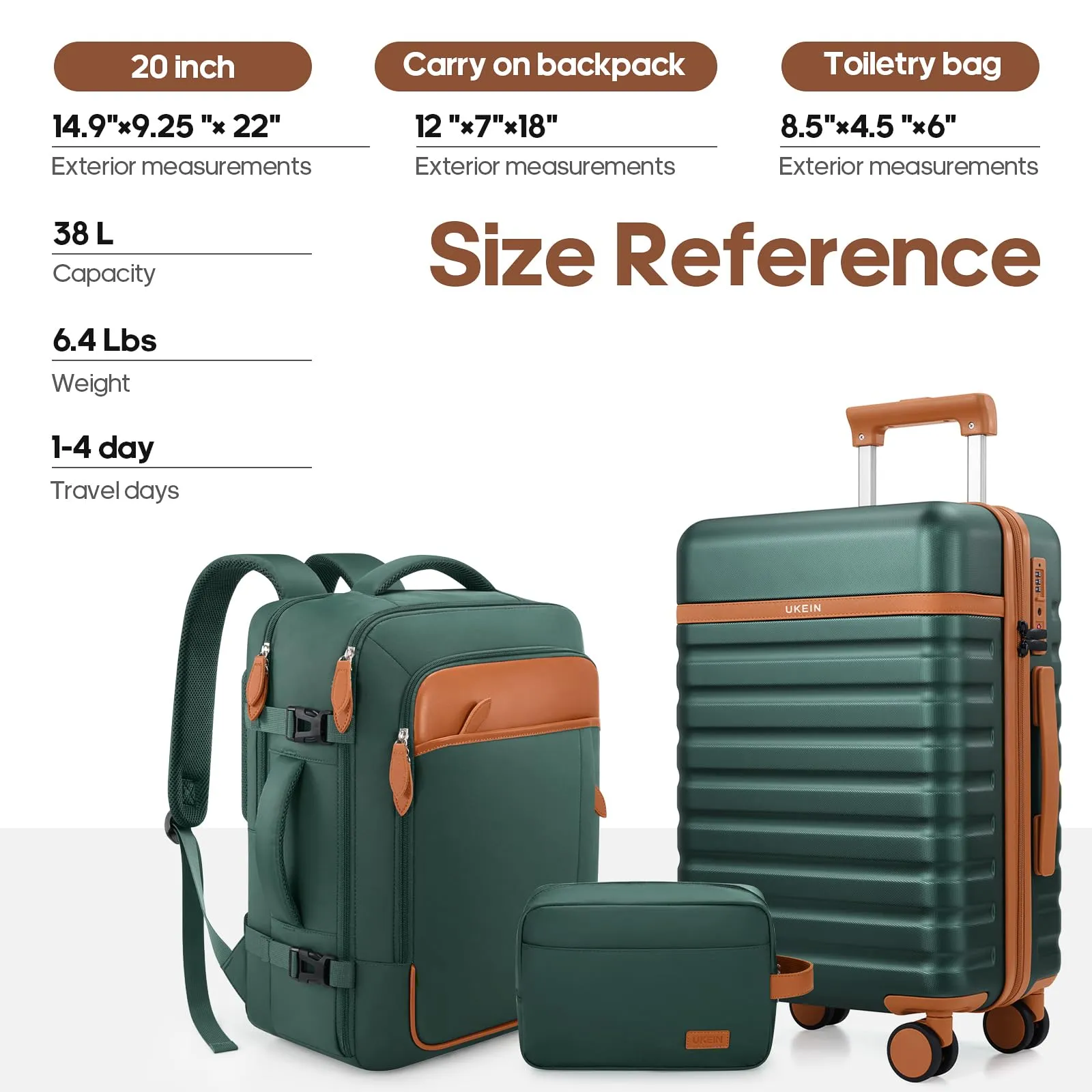 Luggage Sets 3 Piece, Carry-on Luggage 20 Inch with Spinner Wheels Hardside Suitcase Set with TSA Lock,Durable Carry On Suitcase With Travel Backpack for Men Women