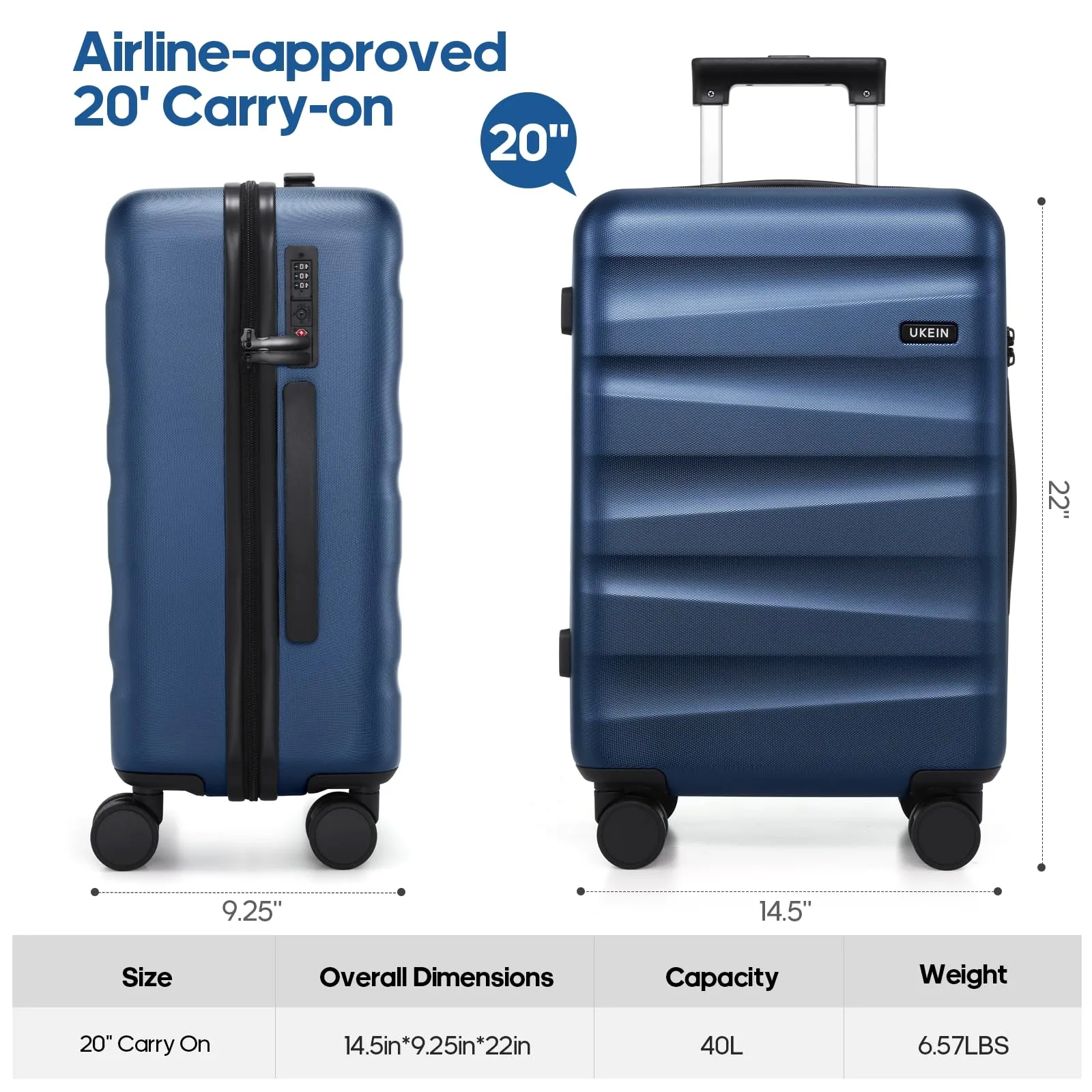 Luggage Sets 3 Piece, Carry-on Luggage 20 Inch with Spinner Wheels Hardside Suitcase Set with TSA Lock,Durable Carry On Suitcase With Travel Backpack for Men Women