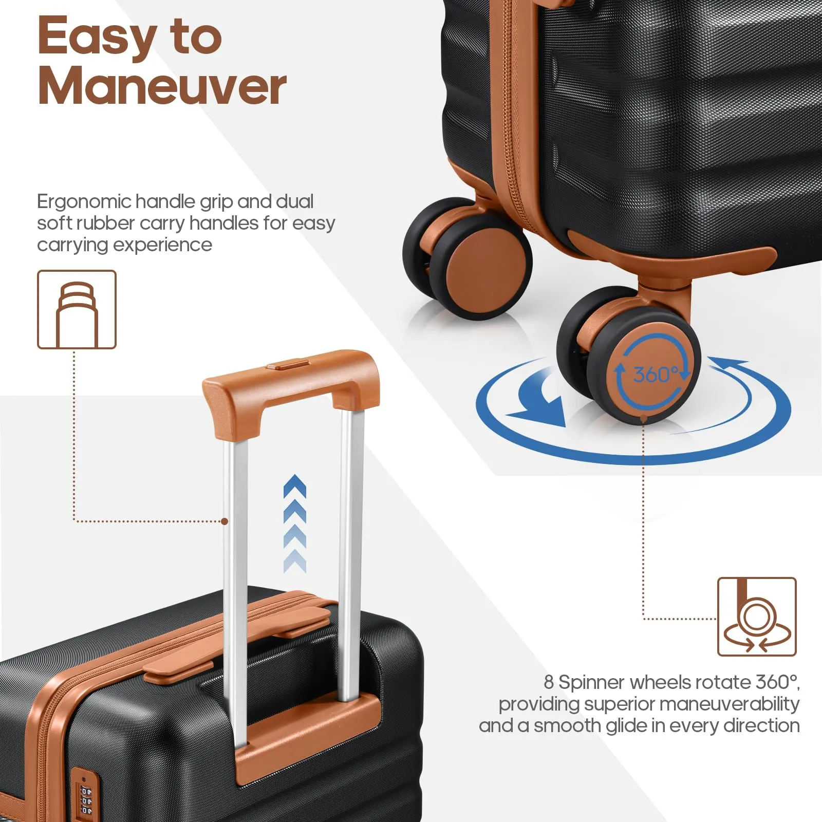 Luggage Sets 3 Piece, Carry-on Luggage 20 Inch with Spinner Wheels Hardside Suitcase Set with TSA Lock,Durable Carry On Suitcase With Travel Backpack for Men Women