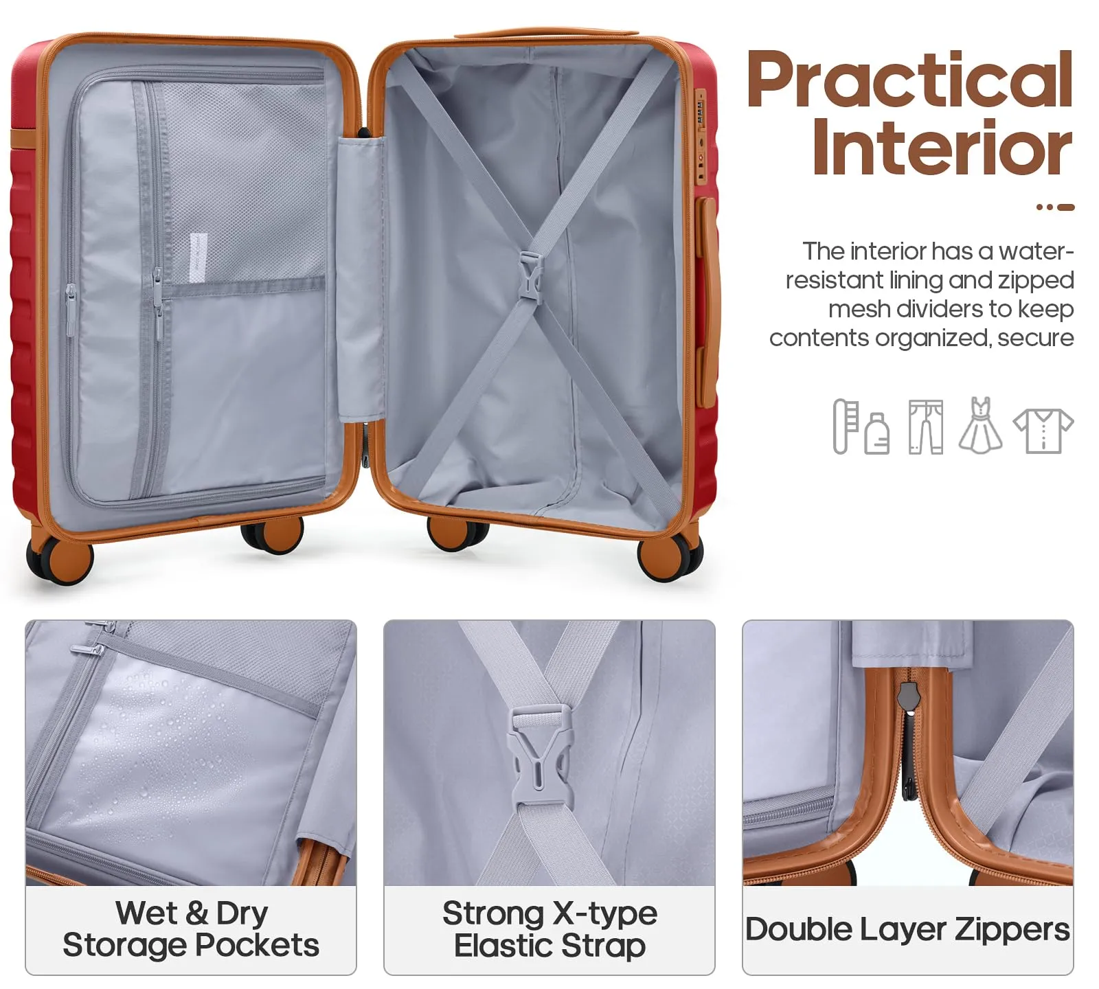 Luggage Sets 3 Piece, Carry-on Luggage 20 Inch with Spinner Wheels Hardside Suitcase Set with TSA Lock,Durable Carry On Suitcase With Travel Backpack for Men Women