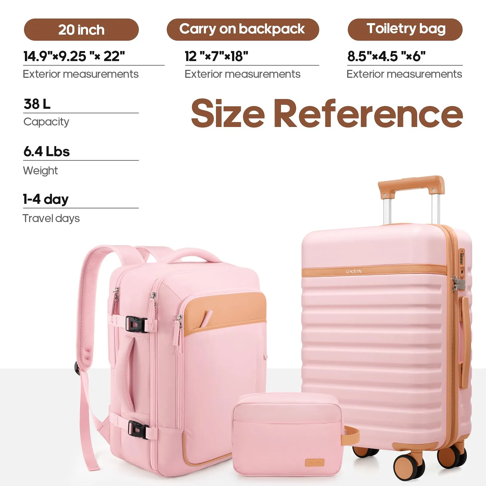 Luggage Sets 3 Piece, Carry-on Luggage 20 Inch with Spinner Wheels Hardside Suitcase Set with TSA Lock,Durable Carry On Suitcase With Travel Backpack for Men Women