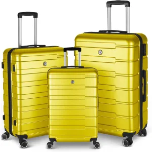Luggage Sets 3 Piece Lightweight Hardshell Suitcase Sets Double Spinner Wheels TSA Lock Yellow (20in/24in/28in)